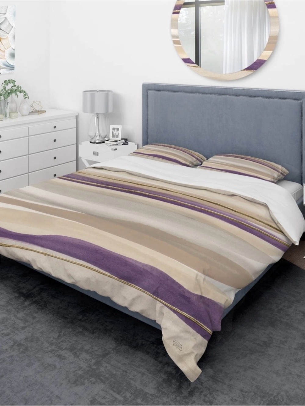 Striped Purple and Beige Duvet Cover Set - designArt